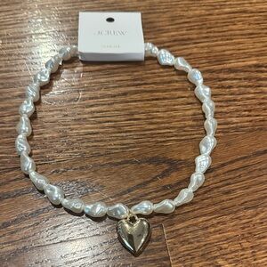 J. Crew NWT Pearl Necklace with Gold Heart Pendent